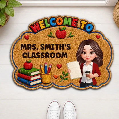 Personalized Shaped Doormat for Teacher Classroom, Colorful Welcome Design, Unique Back-to-School Gift