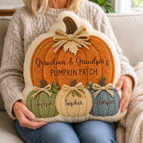 Grandma & Grandpa's Pumpkin Patch Personalized Shaped Pillow, Heartwarming Autumn Keepsake and Creative Family Gift