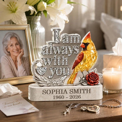 Personalized I Am Always With You Shaped Acrylic Block Plaque, Silver and Red Cardinal Keepsake, Creative Family Gift