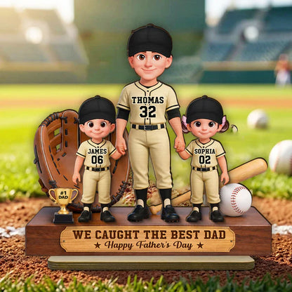 Personalized 2-Layer Wooden Plaque, Baseball Dad & Kids Holding Hands, Unique Father's Day Gift for Dad