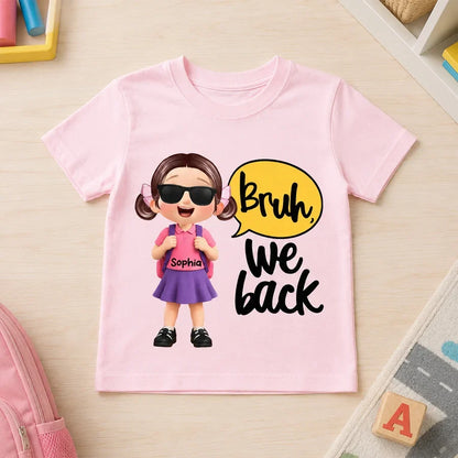 Personalized Youth Tee with Backpack Schoolboy and Bruh We Back Quote, Creative Back to School Gift for Kids