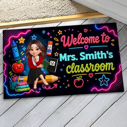 Neon Classroom Standard Doormat, Personalized Teacher Welcome, Unique Creative Gift for Back to School
