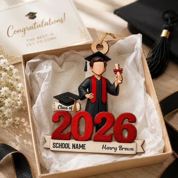 Personalized Wooden Ornament, Graduate Holding Diploma in Cap and Gown, Creative Keepsake Gift for Her