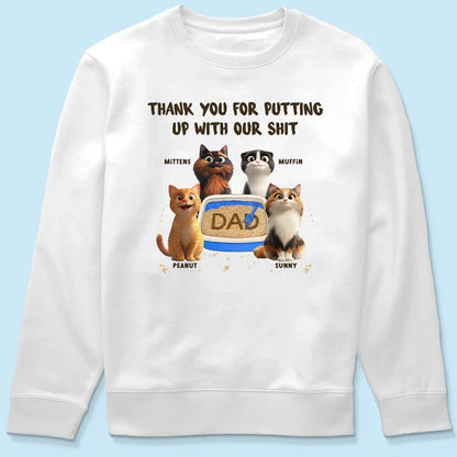 Personalized Classic Tee with Orange Cat & Litter Box, Funny Unique Gift for Cat Dad