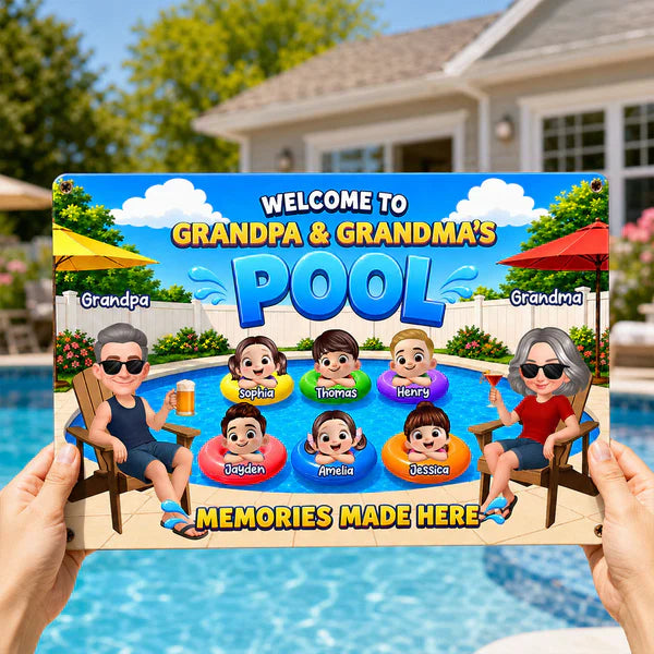 Personalized Rectangular Iron Sign, Memories Made Here Pool Decor, Creative Gift for Grandma & Grandpa