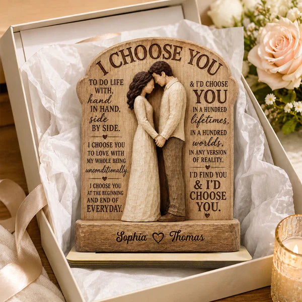Personalized Wooden Plaque, I Choose You Couple Hand in Hand, Unique Anniversary Gift