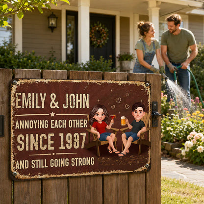 Personalized Rectangular Iron Sign, Unique Annoying Each Other Couple Gift with Garden Drinks