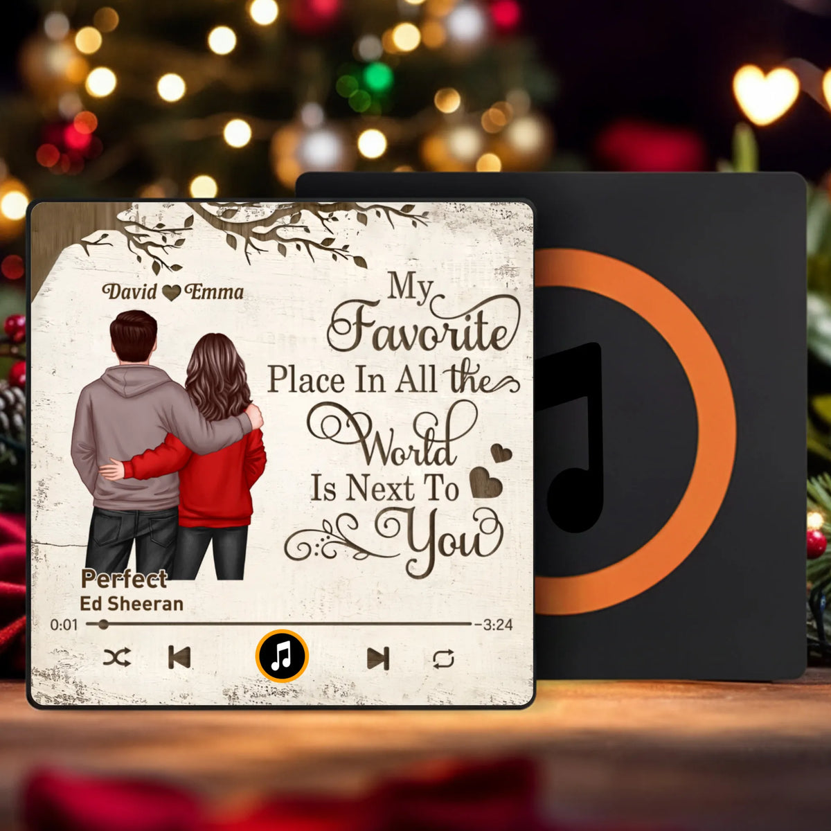 Acrylic Music Magnet with Hugging Couple Artwork – My Favorite Place Is Next To You – Romantic Keepsake, Unique Gift for Couples