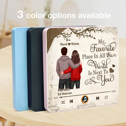 Acrylic Music Magnet with Hugging Couple Artwork – My Favorite Place Is Next To You – Romantic Keepsake, Unique Gift for Couples