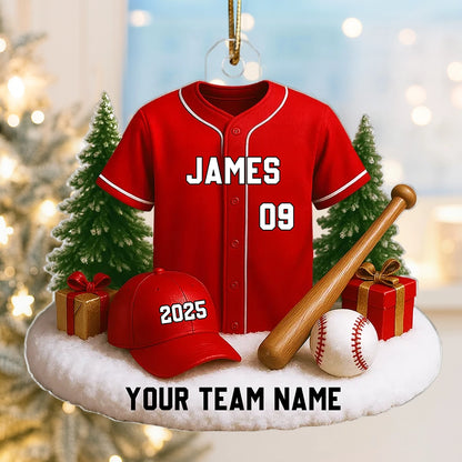 Custom Baseball Jersey Acrylic Ornament with name & number personalization, perfect team or fan holiday gift