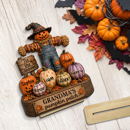Personalized 2-Layer Wooden Plaque, Grandma's Pumpkin Patch Scarecrow, Creative Gift for Grandma