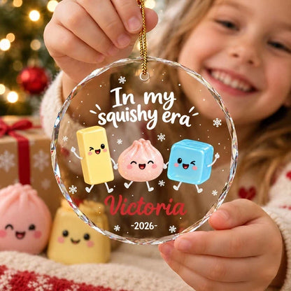 Personalized Crystal Ornament, Cute Squishy Characters Holding Hands, Unique Christmas Gift for Kids