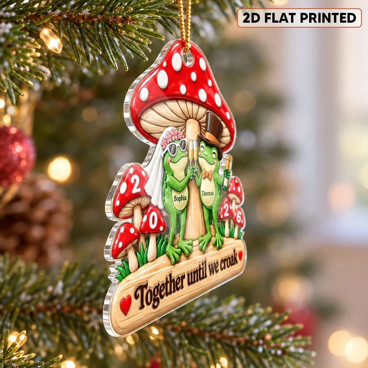 Personalized Frog Couple Acrylic Ornament, Wedding Toast Under Red Mushrooms, Unique Gift for Couples