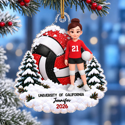 Personalized Acrylic Ornament, Volleyball Player Holding a Ball in Snow, Creative Holiday Gift for Teammate