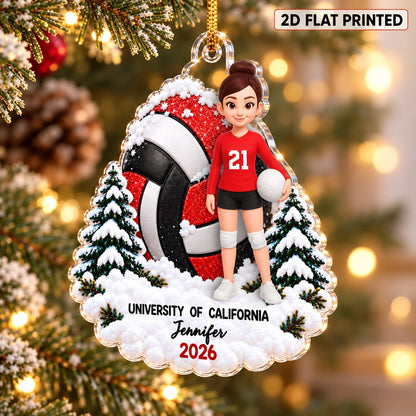 Personalized Acrylic Ornament, Volleyball Player Holding a Ball in Snow, Creative Holiday Gift for Teammate