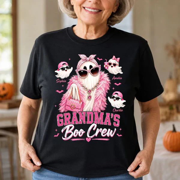 Personalized Classic Tee With Glam Ghost Grandma's Boo Crew, Unique Halloween Gift for Grandma