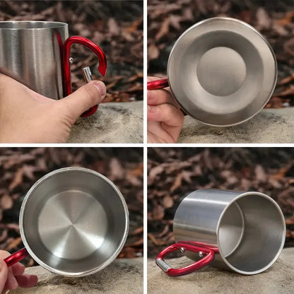 Custom Adventure Partners Stainless Steel Carabiner Mug, Personalized Couple Gift, Multiple Handle Colors