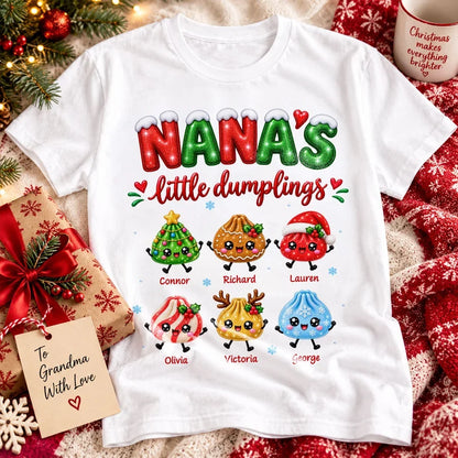 Personalized Classic Tee, Grandma's Little Dumplings Holding Hands, Unique Christmas Gift for Grandma
