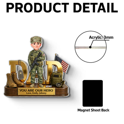 Proud Military Dad Acrylic Fridge Magnet, Personalized Creative Father's Day Gift With Standing Soldier & Flag