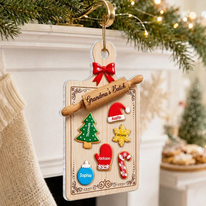 Personalized Acrylic Ornament, Grandma's Batch Baking Board with Festive Cookies, Unique Christmas Gift for Grandma