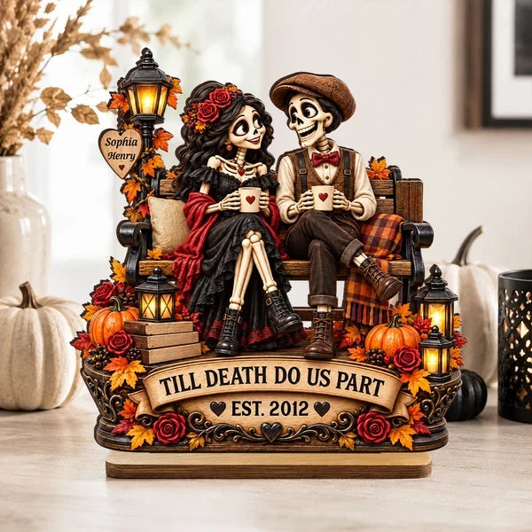 Till Death Do Us Part Personalized 2-Layer Wooden Plaque, Skeleton Couple Creative Gift for Him or Her