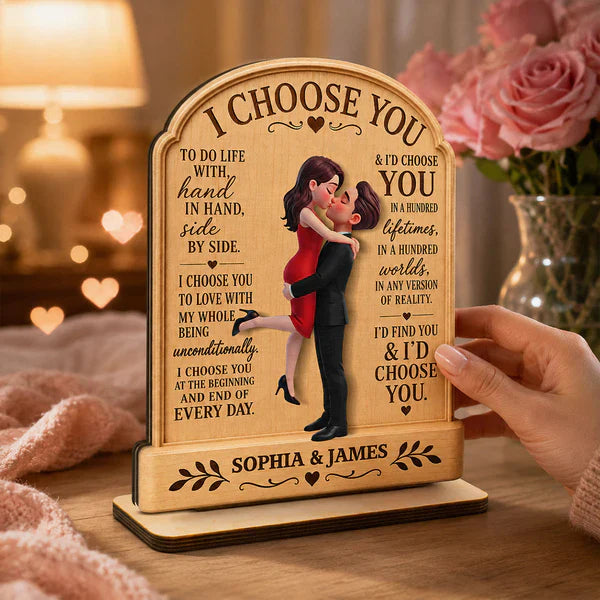 Personalized 2-Layer Wooden Plaque, Hugging Couple I Choose You Design, Unique Anniversary Gift