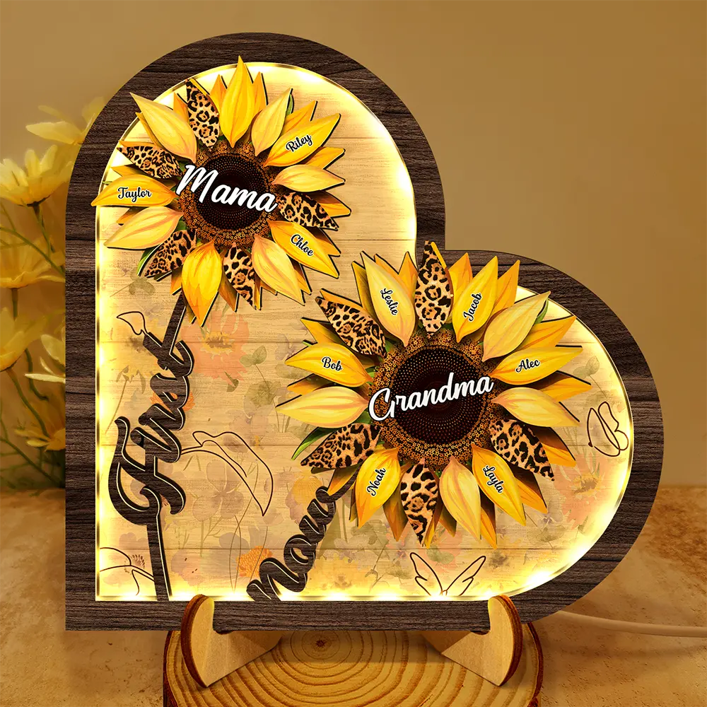 Personalized 2-Layer Wooden Plaque With LED, Custom Gifts for Mom Grandma on Mothers day, First Mom Now Grandma Personalized Heart (01)