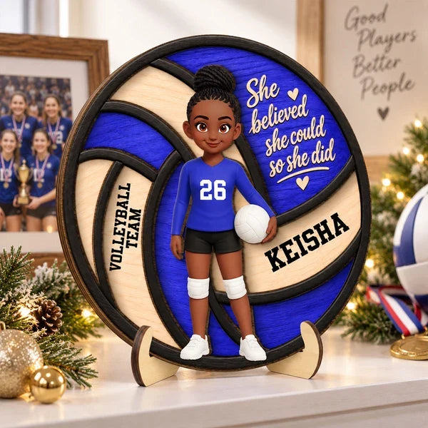 Personalized 2-Layer Wooden Plaque, She Believed She Believed She Could Volleyball Plaque, Creative Gift for Daughter