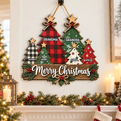 Personalized Wooden Sign, Rustic Red and Green Christmas Trees, Unique Gift for Grandma and Grandpa