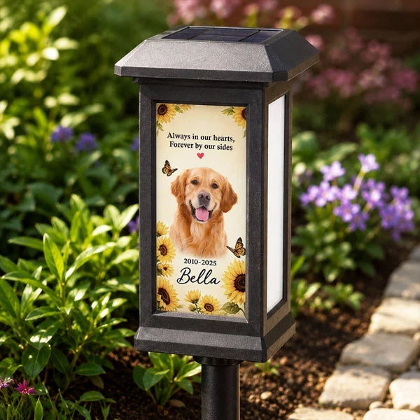 Personalized Pet Memorial Solar Garden Stake Light, Sunflower Dog Tribute, Unique Sympathy Gift for Pet Owners