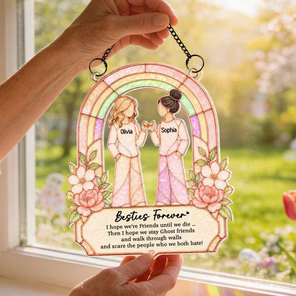 Personalized Acrylic Suncatcher Ornament, Pinky Promise Friends at Sunlit Window, Unique Gift