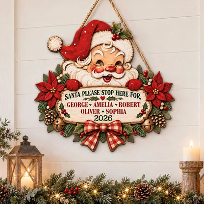 Personalized Wooden Sign with Vintage Santa Holding a Family Message, Unique Christmas Gift for Grandparents