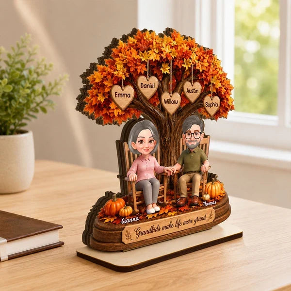 Personalized Grandparents Holding Hands 2-Layer Wooden Plaque, Grandkids Make Life More Grand, Creative Family Gift