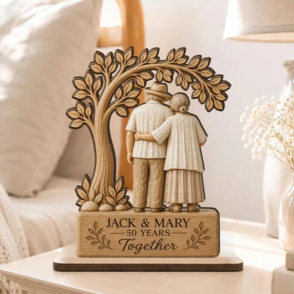 Custom Wooden Plaque with Arm-in-Arm Couple Under Leafy Tree, Creative Gift for Husband & Wife