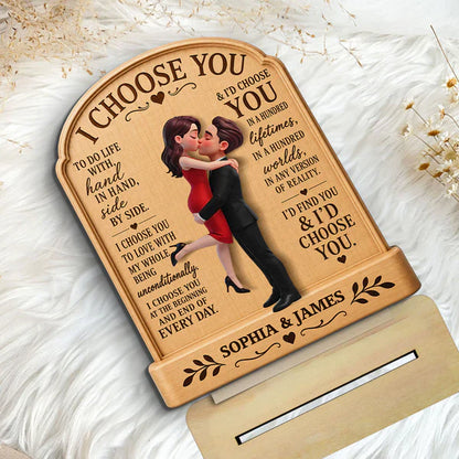 Personalized 2-Layer Wooden Plaque, Hugging Couple I Choose You Design, Unique Anniversary Gift