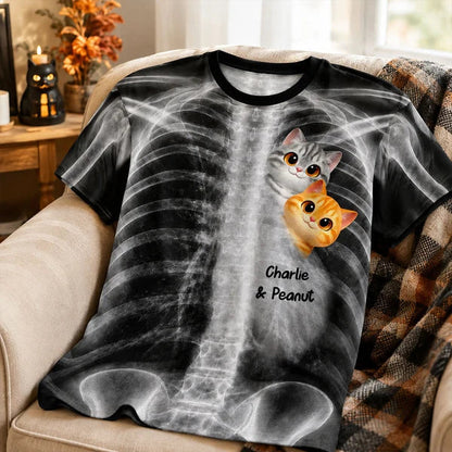 Printed Classic Tee with Cats Close to Your Heart X-Ray Art, Personalized Creative Gift for Cat Lovers