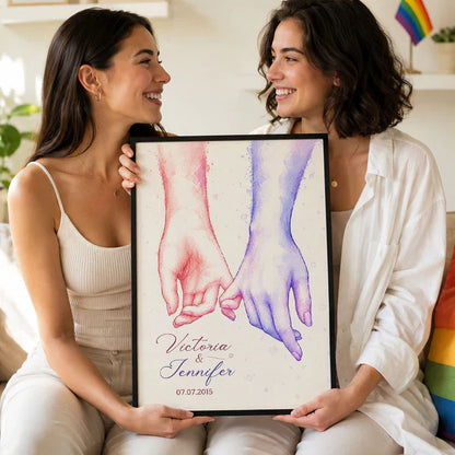 Personalized Couple Holding Hands Poster, Watercolor Wall Art, Unique Creative Gift for an Anniversary