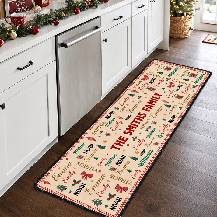 Personalized Standard Doormat with Christmas Word Art, Festive Entryway Decor, Unique Gift for Family
