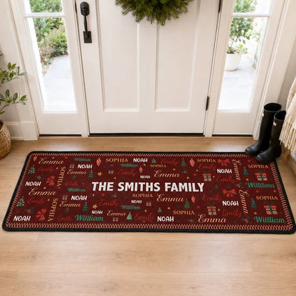 Personalized Standard Doormat with Christmas Word Art, Festive Entryway Decor, Unique Gift for Family
