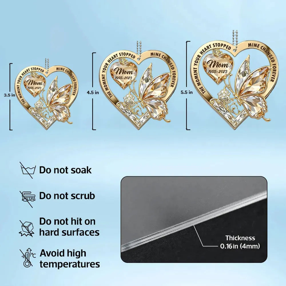 The Moment My Heart Changed Forever Acrylic Car Hanger, Heart Butterfly Memorial Mirror Charm, Unique Gift