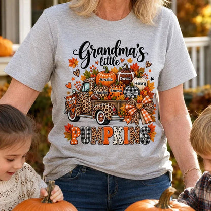 Personalized Classic Tee, Grandma's Little Pumpkins Fall Football Design, Unique Game Day Gift for Grandma