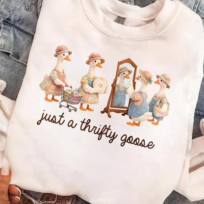 Personalized Just A Thrifty Goose Classic Tee, Cute Cartoon Goose Outfit Gift for Grandma or Mom
