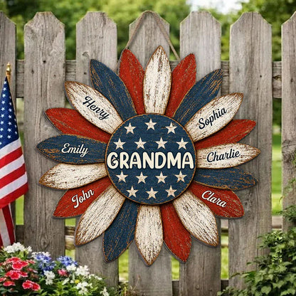 Personalized Grandma Wooden Sign, Patriotic Sunflower Porch Decor, Unique Creative Gift for Grandma