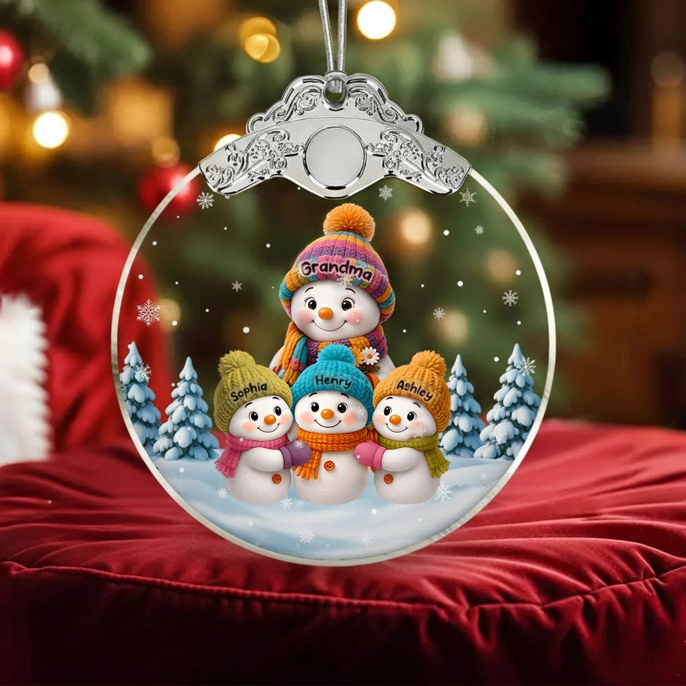 Snowman Family Silver Capped Glass Ornament – Heartwarming Holiday Gift for Grandma & Loved Ones