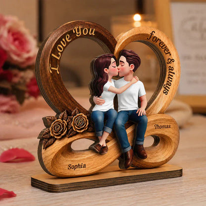 Personalized 2-Layer Wooden Plaque with Kissing Couple, Unique Creative Gift for Couple, Forever & Always