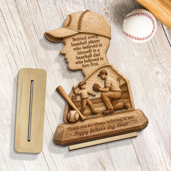 Baseball Dad Wooden Plaque, Custom Keepsake with Kneeling Coaching Scene, Creative Gift for Dad