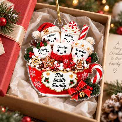 Personalized Acrylic Ornament, Cute Hot Cocoa Marshmallow Family, Unique Holiday Gift for Families