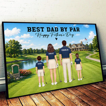 Personalized Golf Dad Poster, Standing Family on Golf Course, Unique Creative Gift for Father's Day