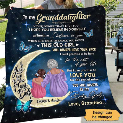 Personalized Fleece Blanket with Grandma and Granddaughter on Moon, Night Sky Throw, Cozy Unique Gift from Grandma
