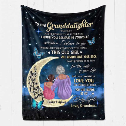 Personalized Fleece Blanket with Grandma and Granddaughter on Moon, Night Sky Throw, Cozy Unique Gift from Grandma